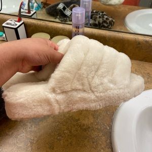 white/pink fluff yeah ugg slides